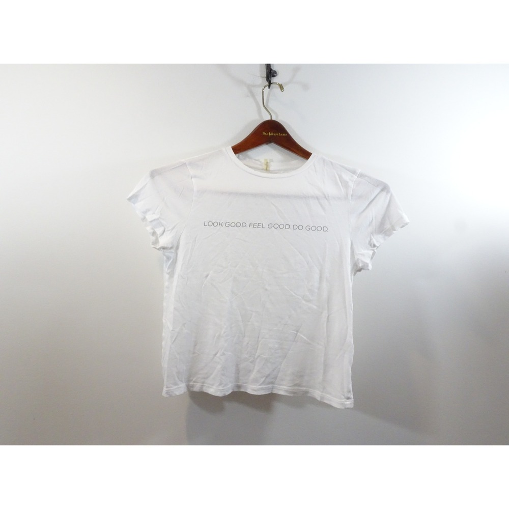 Alice + Olivia White Graphic Tee Look Good Feel Good Do Good Small Made in USA